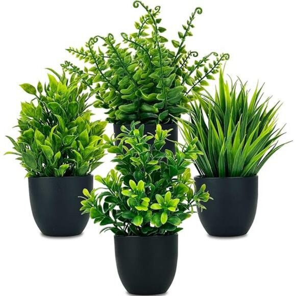 Set of 4 Small Fake Potted Plants 7 inch Artificial Mini Greenery Home Office De - Picture 7 of 7